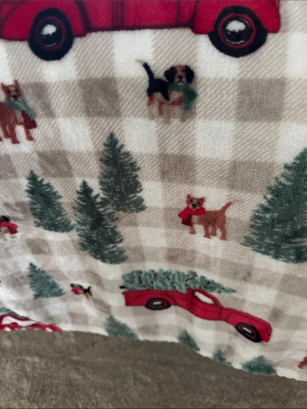 Holiday Red Truck Fleece Throw Blanket with Green Tree Print 50x60